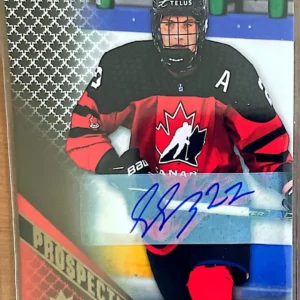 Spencer Sova 2022 Upper Deck Team Canada Juniors Hockey Prospectus Momentous Auto // #PM-31