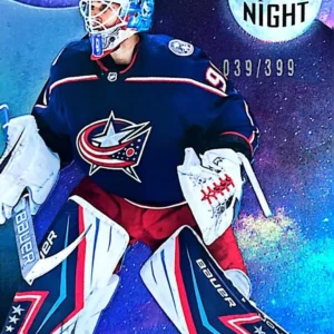 Elvis Merzlikins 2022-23 Upper Deck Synergy Hockey Light Up the Night Blue Parallel #LN-ME /399