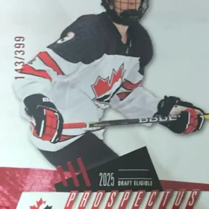 Matthew Schaefer 2024 Upper Deck Team Canada Juniors Hockey Prospectus Momentous Electric Red Parallel  #PM-29 /399