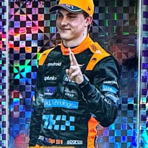 Oscar Piastri 2024 Topps Chrome Formula 1 Racing Base - Grand Prix Driver of the Day Checker Flag Purple Refractors Parallel #174 /199