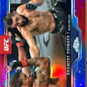 Khamzat Chimaev 2025 Topps Chrome UFC Base Red & Blue Refractor #102